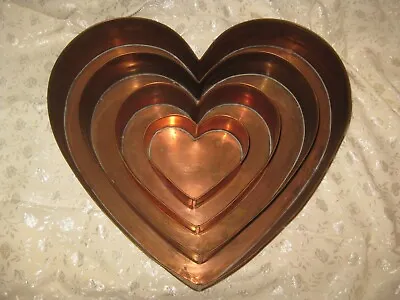 Set Of 4 Vintage Michael Bonne Handmade Copper Heart Pans / Trays / Molds Signed • $475