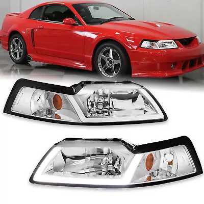 LED DRL Chrome Housing  Headlights Assembly For 1999-2004 Ford Mustang New • $108.95