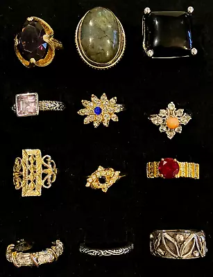 Lot Of 12 - Vintage Costume Jewelry Cocktail Rings Coral Ruby Sizes 6789 • $24