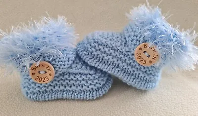 £6.49 • Buy New Baby  Booties  BORN IN 2023 0-3Months  Hand Knitted Baby Blue (blue) Fur