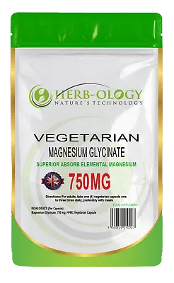 Magnesium Glycinate Capsules Pure 750mg Capsules Vegan High Strength Herbology • £5.49