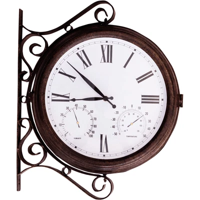 £69.95 • Buy Big Metal Victorian Style Station Clock Outdoor Large 15  Thermometer Hygrometer