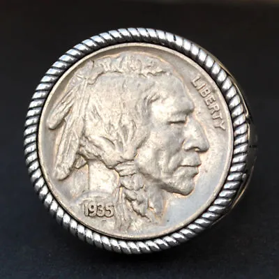 £126.64 • Buy US 1935 Indian Head Buffalo Nickel 925 Sterling Silver Ring NEW - Buffalo Skull