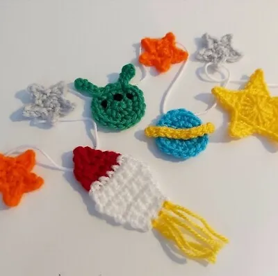 £6 • Buy Space Rocket Star Planet Bunting Garland Crochet Handmade Decor Gift Nursery