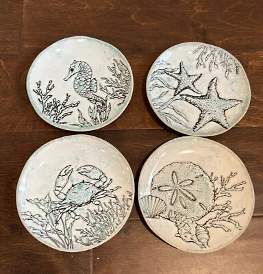 Set Of 4 Spectrum  Sea Cove Island  Blue Crab Star Fish Appetizer Plates • $34.97