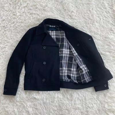 BURBERRY Blue Label Wool Pea Coat Short Nova Check Black Men Size M Used • $76