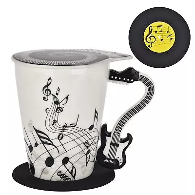 12.9 Oz Guitar Mug Musical Notes Design Coffee Cup With Music Cool Themed Lid... • $26.83