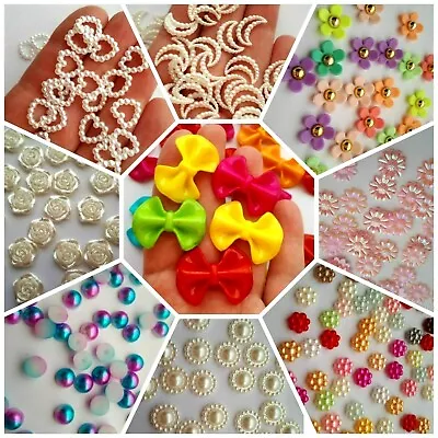 £3.29 • Buy 50x Acrylic Pearls Flowers Hearts Stars Cabochons Decorations Nail Art Mix ABS