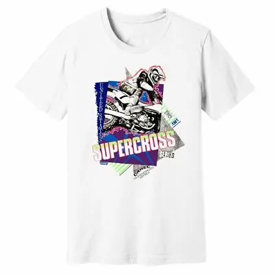 1989 Supercross Dirt Bike – Vintage Reprint – White – 100% Ringspun Cotton T-Shi • $24.95