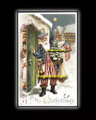 5x7 JOLLY CHRISTMAS Vintage Patriotic Uncle Sam Santa Holiday Military Art Print • $7.99