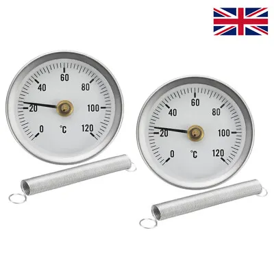 £9.89 • Buy 2pcs X 63mm Dial Thermometer 0-120º C - Clip-On Pipe Temperature Gauge & Spring