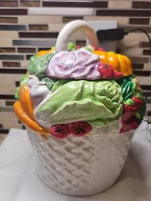 Vintage Vegetable Basket With Handle Cookie Jar- 9  H.  • $15