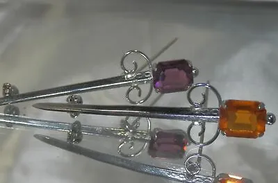 Vintage 80's Mizpah Signed Set  2 Orange Purple Open Crystal Sword Brooch  41J4 • $27.74