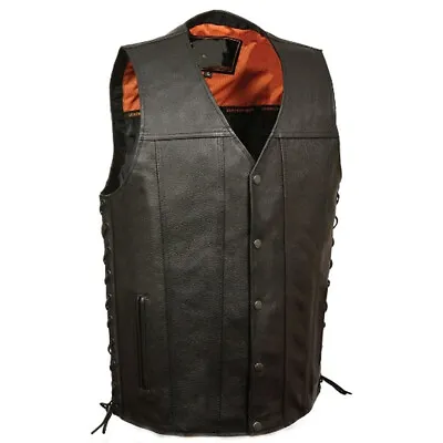 Men Genuine Lambskin Leather Waistcoat Western Vest Coat Cowboy Jacket Black • $174.53