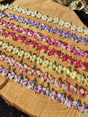 1 Yard- Embroidered Flower Trim/ Floral Lace 8 Colours -DIY Sewing Doll Clothes • £2.49