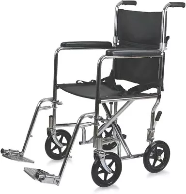 Medline Steel Transport Chair 19  Wide Seat Permanent Full-Length Arms • $147.43