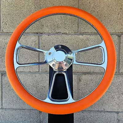 14  Orange Billet Half Wrap Steering Wheel Horn Chevy Muscle C10 Ford Rod • $123.49