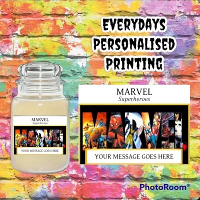 Personalised Marvel Superheroes Label For Yankee Candle Sweet Jar Gift Box. • £3