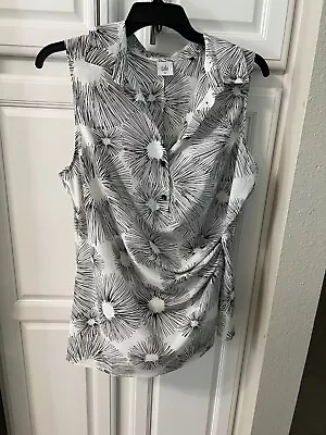 CAbi Style 5228 Priority Sleeveless White & Black Abstract Floral Print Top XL • $25