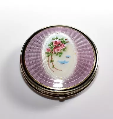 ABSOLUTELY EXQUISITE Antique *STERLING ENAMEL GUILLOCHE* Compact In LAVENDER F&B • $329.99