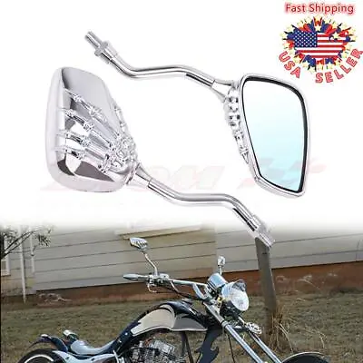 Chrome Universal Skeleton Skull Hand Claw Motorcycle Rear View Mirrors 8MM 10MM • $21.39