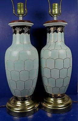 Pair Chinese Mid-century Modern Porcelain Vases / Table Lamps • $119.99