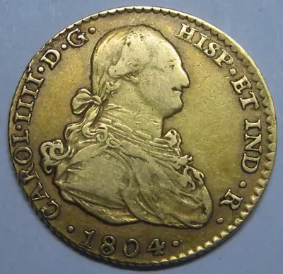 1804 Sevilla 2 Escudos Charles Iv Spain Gold Doubloon Spanish Colonial Era • $595