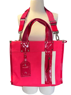 MILLY PINK PATENT NYLON WEEKEND TOTE CROSSBODY BAG EXPANDABLE Convertible Large • $41.26