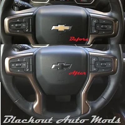 $5.79 • Buy Matte Black Steering Wheel Bowtie Overlay Chevy Silverado 2014-2022 Precut Decal
