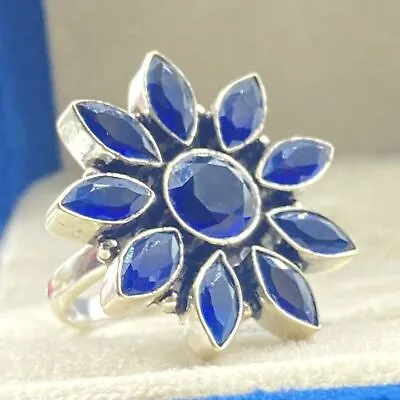 925 Sterling Silver Rose Cut Blue Tanzanite Gemstone Jewelry Adjustable Ring • £12.95