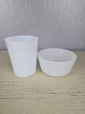 Vintage Set Of 2 Milk Glass;  Mini Tumbler Custer Cup/ Small Bowl Ramekin • $0.99