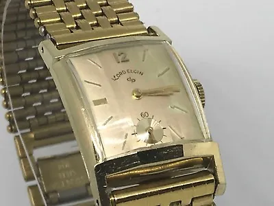 Vintage 14K Yellow Gold Filled Wind Up Lord Elgin Watch 23k GP 18mm Bracelet • £380.69