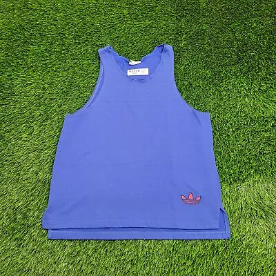 Vintage ADIDAS Trefoil Terry Tank-Top M-Short 20x27 Blue Embroidered Logo USA • $58.77