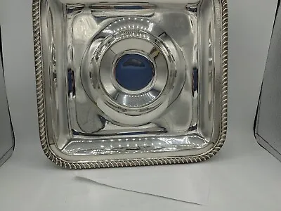 Vintage EPCA Silver-Plate SERVING TRAY Poole #1044 Square 14  Footed Rope Trim • $19.85