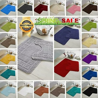 £8.95 • Buy Jacquard Greek Style Bath Mat Pedestal Set Non Slip Toilet Bathroom Rugs 2 Piece