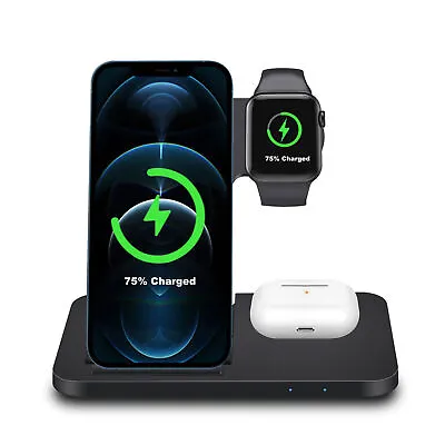 $18.99 • Buy 15W 3In1 Qi Wireless Charger Fast Charging Station For IWatch Air Pods IPhone 13