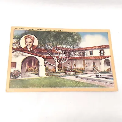 Hollywood Movie Star -Mickey Rooney- Encino Home California Postcard 1930-45 • $2.49