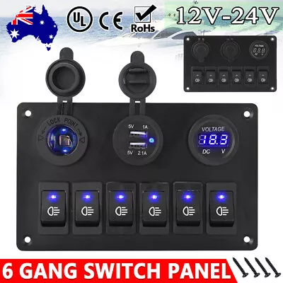 6 Gang 12V Switch Panel USB LED Rocker Toggle Control Panel For Car Boat Marine • $28.95