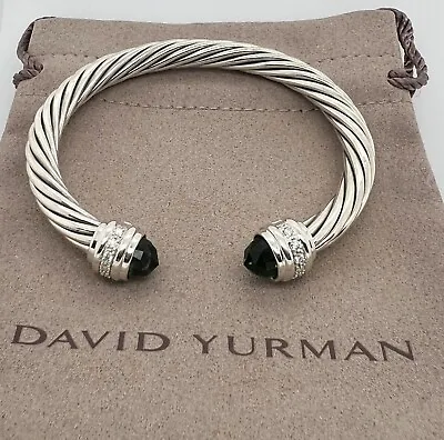 David Yurman Peridot Cable 7mm Bangle Bracelet Silver Bracelet With Diamonds • $449.99