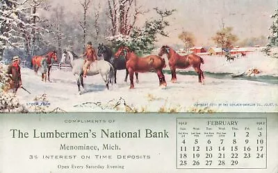 UP Menominee MI 1913 LOGGING & LUMBER ERA Lumbermen’s National Bank Of Menominee • $16.99