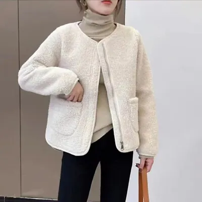 Womens Korean Winter Warm Outwear Coat Fashion Faux Fur Round Neck Loose Jacket • $70.82