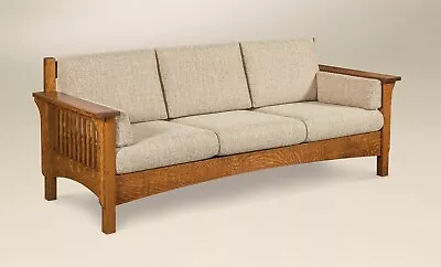 Amish Arts And Crafts Sofa Couch Upholstered Solid Slat Wood Back Surround • $3299