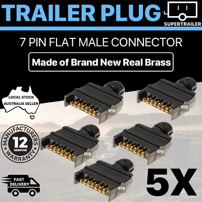 5x Trailer Plug 7 Pin Flat Male Adaptor Caravan Boat Car Connector Part Adapter • $23.35