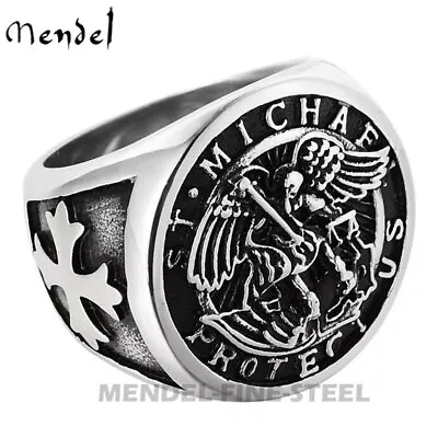 MENDEL Mens Stainless Steel Catholic Archangel St Saint Michael Ring Size 7-15 • $12.99