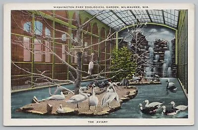 Milwaukee Wisconsin~Washington Park Zoological Garden~Birds Aviary~Swans~Linen • $5