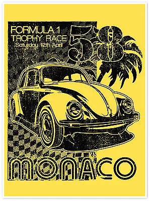 Poster Vintage Monaco Print Grand Prix Formula One Art Yellow Black Vw Painting • $16.05