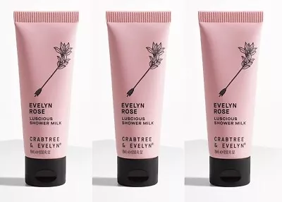 3 X Crabtree EVELYN ROSE Luscious Shower Milk (3 X 15 Ml) Travel Sample Size • £5.99