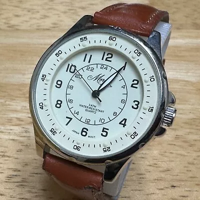 Moretti Quartz Watch Men Military Dial Silver Beige Leather Analog New Battery • $27.99