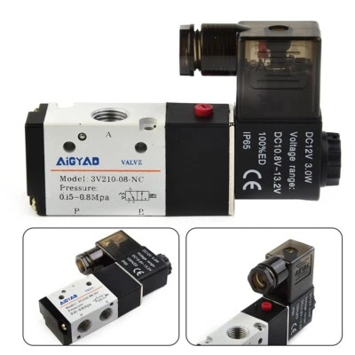 $18.77 • Buy DC 12V 3V210-08 2 Position 3 Way 1/4 PT Air Pneumatic Solenoid Valve 0.15-0.8MPa
