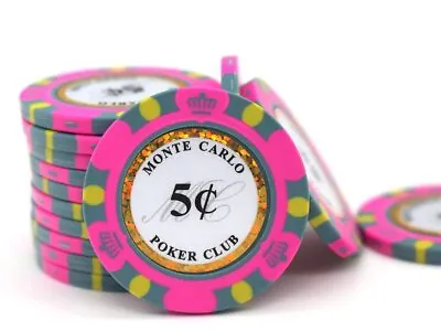 100 Monte Carlo Poker Club 14g Premium Clay Poker Chips - $0.05 Denomination • $35.96